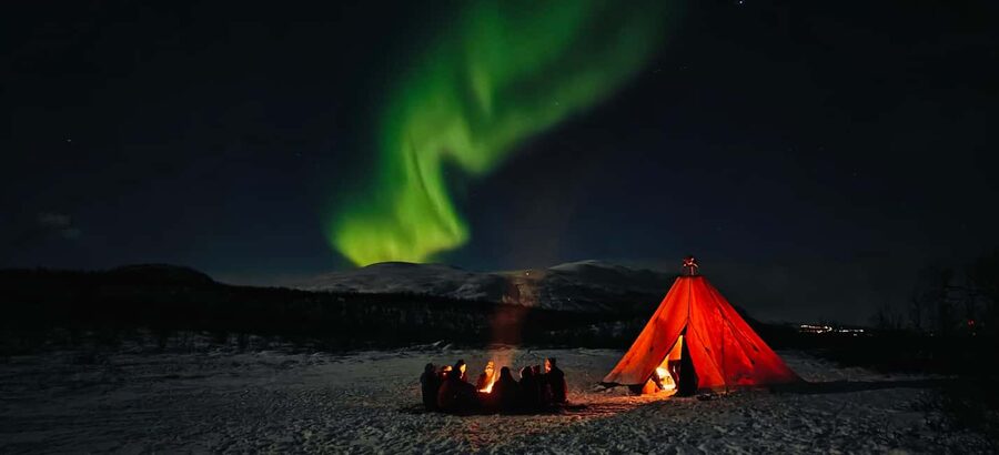 Abisko: Northern Lights Hike with Husky Puppies - A gentle night walk through Abisko Valley