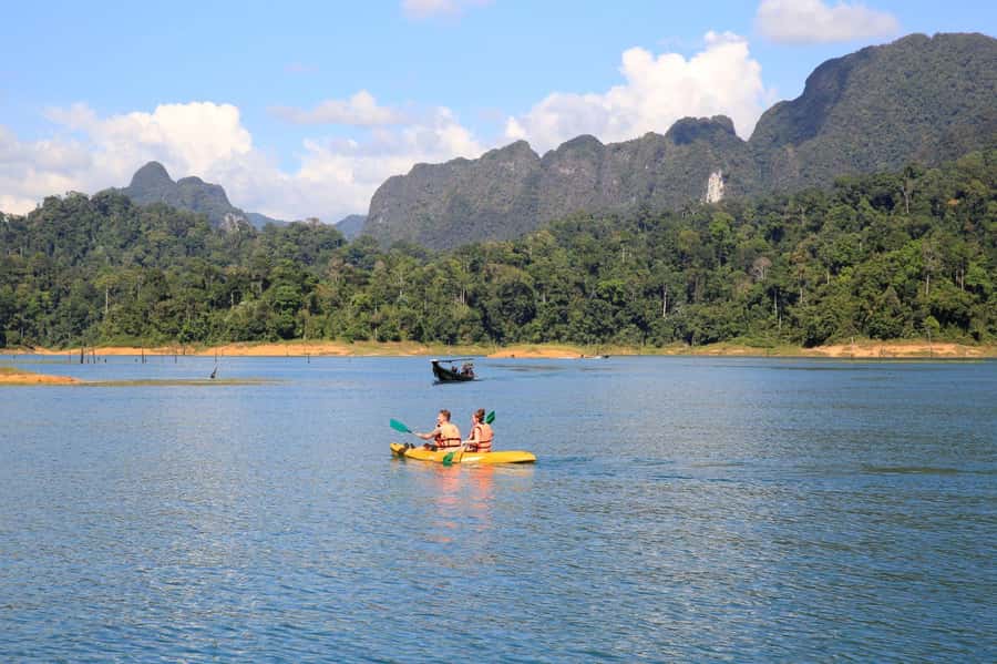 Cheow Larn Lake - Hiking - Cave Explore - Wildlife Safari - Inside Coral Cave by bamboo raft