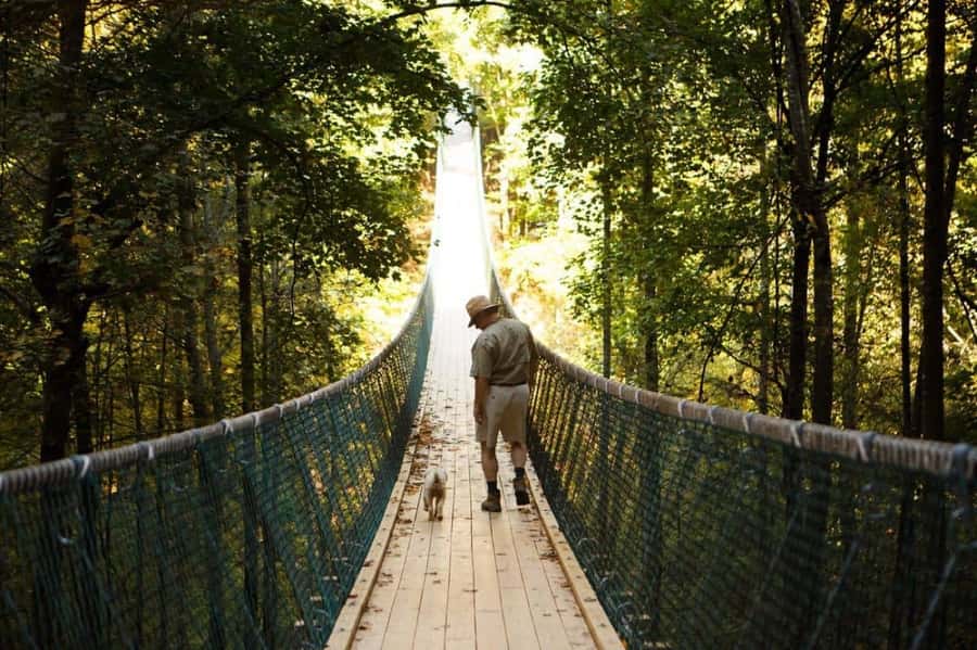 Foxfire Mountain: Hiking & Swinging Bridge Family Adventure - The wish-filled Whispering Winds Covered Bridge