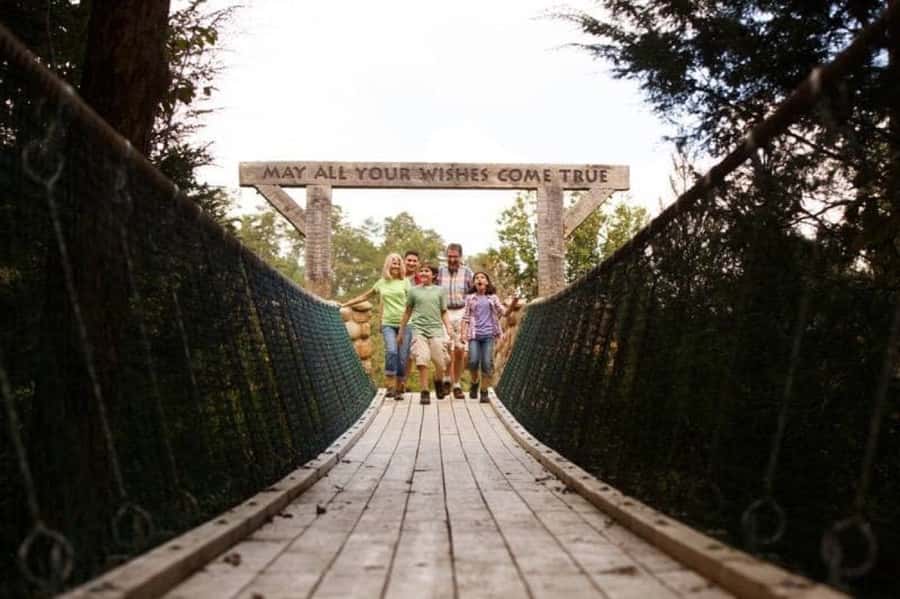 Foxfire Mountain: Hiking & Swinging Bridge Family Adventure - Evergreen Grotto and the walking canopy