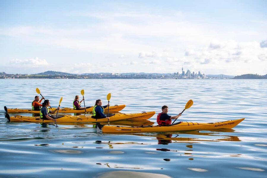Rangitoto Island: Sea Kayak & Summit Hike Day Trip - Paddling from St Heliers across Waitemata Harbor