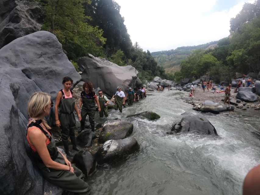 River Trekking Gole Alcantara - Walking into the Alcantara Gorge in high boots